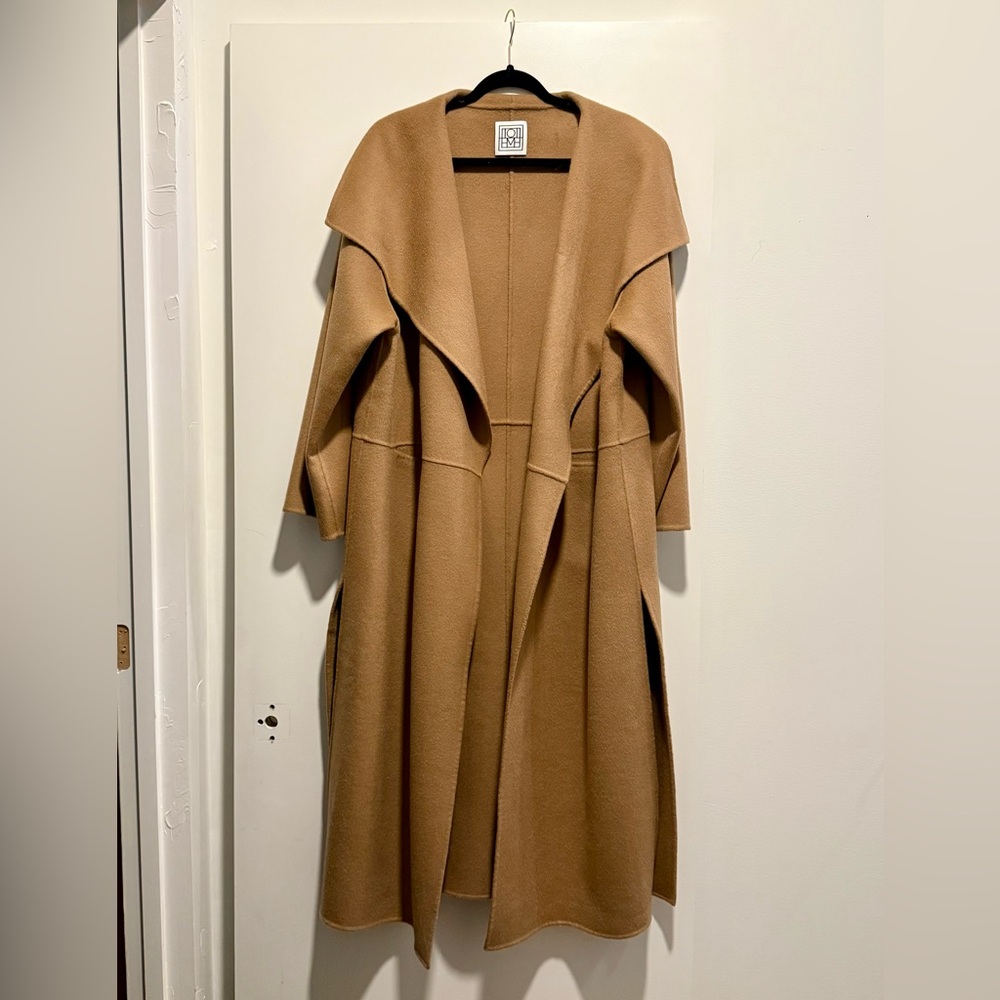 Toteme Annecy Draped Wool Cashmere Blend Felt Coat Open Front M Shawl Collar